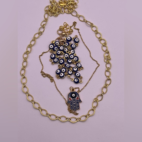 Gold Stylish Evil Eye Necklace Set - Trendy Boho Chic Layered Necklace - Picture 11 of 16